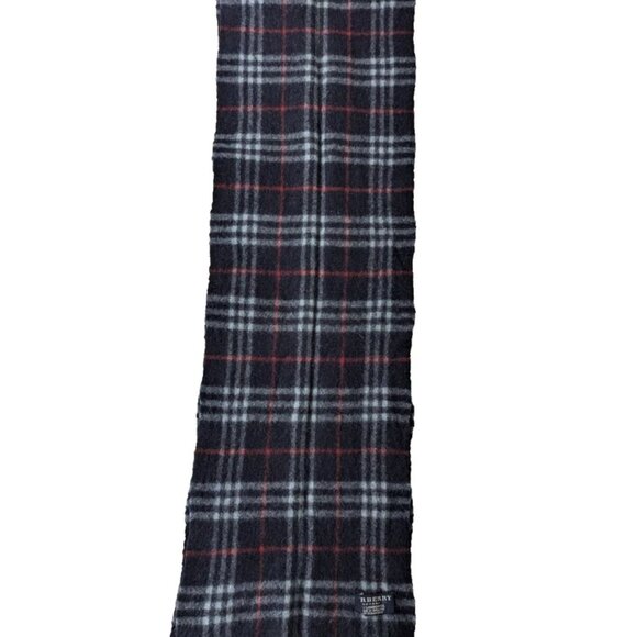 BURBERRY London Classic Nova Check Knit 100% Lambs Wool Fringe Black SCARF - Picture 2 of 6